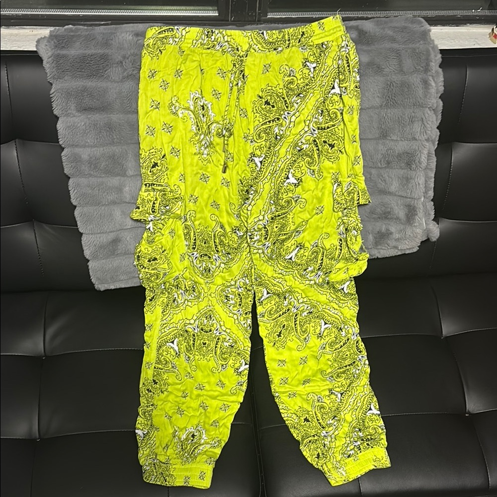 Bright Yellow Paisley Print Pants With Pockets